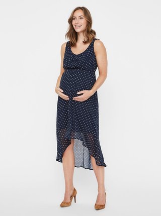 Tmavomodré tehotenské bodkované šaty Mama.licious