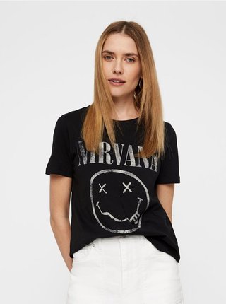 Čierne tričko s potlačou VERO MODA Nirvana