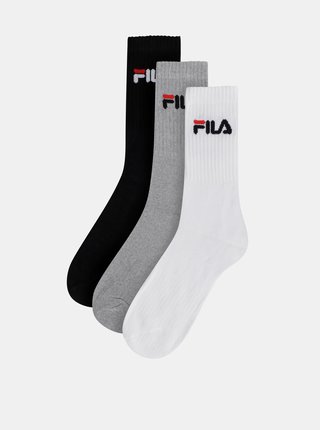 Sada tří páru ponožek v bílé, černé a šedé barvě FILA