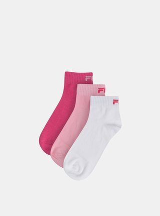Sada tří párů dámských kotníkových ponožek v růžové a bílé barvě  FILA