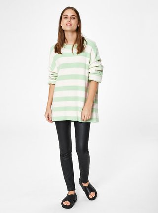 Krémovo–zelený pruhovaný voľný basic sveter Selected Femme Neo