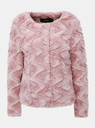 Rúžový krátky kabát z umelej kožušiny VERO MODA Curl