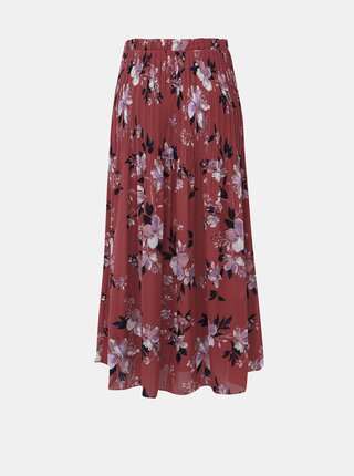 Tehlová kvetovaná plisovaná maxi sukňa VERO MODA Reeda