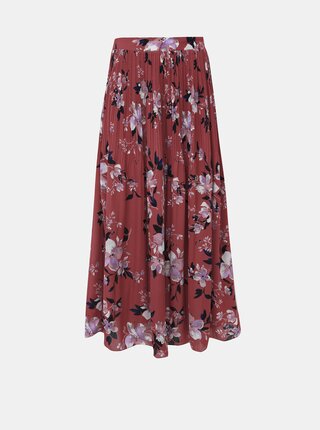 Tehlová kvetovaná plisovaná maxi sukňa VERO MODA Reeda