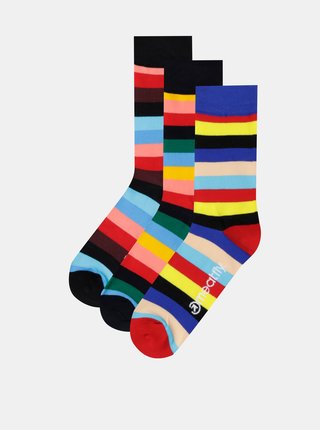 Sada troch párov pruhovaných ponožiek v čiernej, modrej a červenej farbe Meatfly