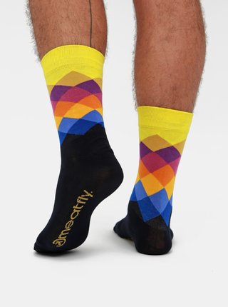 Sada troch párov vzorovaných ponožiek v žltej, modrej a čiernej farbe Meatfly