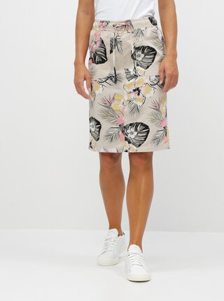 Béžová kvetovaná ľanová sukňa M&Co