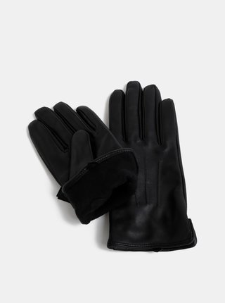 Černé kožené rukavice Pieces Nellie