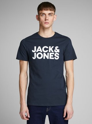 Tmavomodré slim fit tričko s potlačou Jack & Jones Corp
