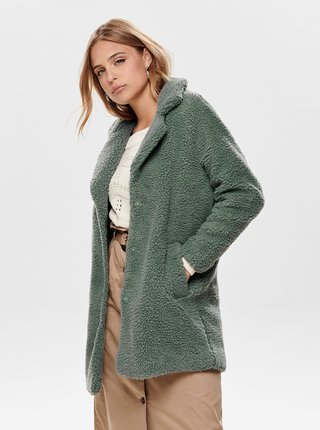 Zeleno-šedý kabát z umelej kožušiny ONLY Aurelia