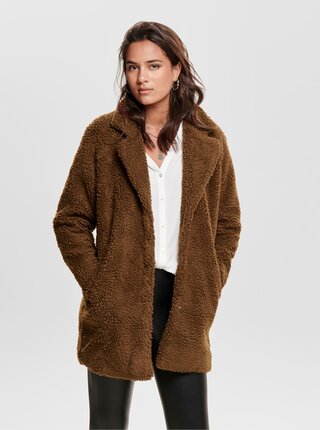 Hnedý kabát z umelej kožušiny ONLY Aurelia