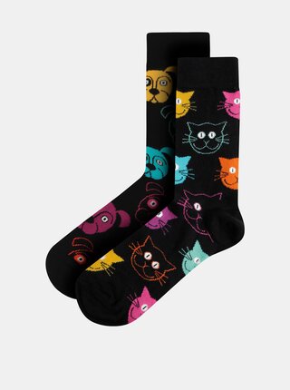 Sada dvoch párov čiernych vzorovaných ponožiek Happy Socks Cat vs Dog
