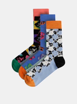 Sada troch párov modrých vzorovaných ponožiek Happy Socks Andy Warhol