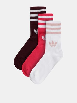 Sada troch párov dámskych ponožiek v rúžovej, vínovej a bielej farbe adidas Originals