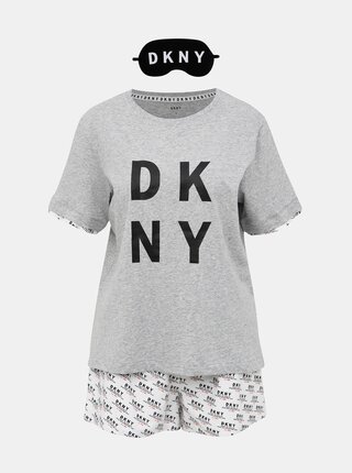 Sada dvojdielneho pyžama a škrabošky v bielo-šedej farbe DKNY