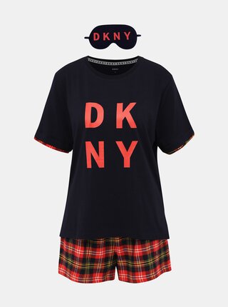 Sada dvojdielneho pyžama a škrabošky v červeno-modrej farbe DKNY
