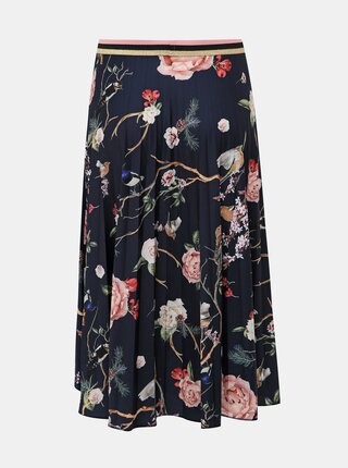 Tmavomodrá kvetovaná plisovaná midi sukňa Femi Stories Kosi