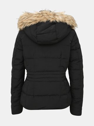 Čierna zimná prešívaná bunda s umelým kožúškom VERO MODA Vienna
