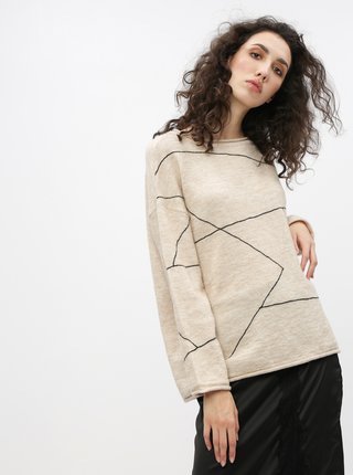Béžový vzorovaný sveter s prímesou vlny Selected Femme Lin