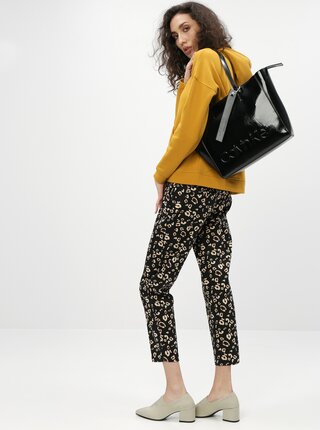 Čierne skrátené nohavice s leopardím vzorom Dorothy Perkins
