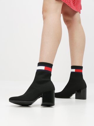 Čierne dámske členkové topánky Tommy Hilfiger Flag Sock