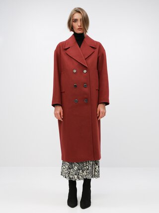 Tehlový kabát s prímesou vlny Selected Femme Jeanne