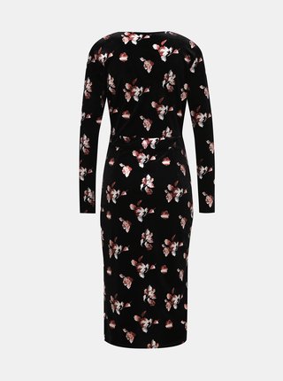 Čierne kvetované sametové púzdrové midi  šaty VILA Jakabi
