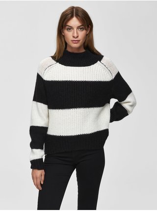 Čierno-krémový pruhovaný sveter s prímesou vlny Selected Femme Chanella
