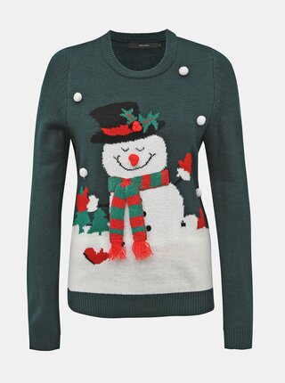 Tmavozelený sveter s vianočným motívom VERO MODA Snowman