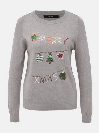 Šedý sveter s vianočným motívom VERO MODA Merry