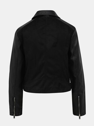 Čierna koženková bunda s detailmi v semišovej úprave VILA Mace