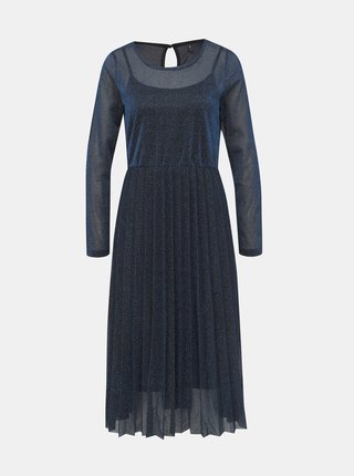 Modré metalické šaty s plisovanou sukňou ONLY Daniella