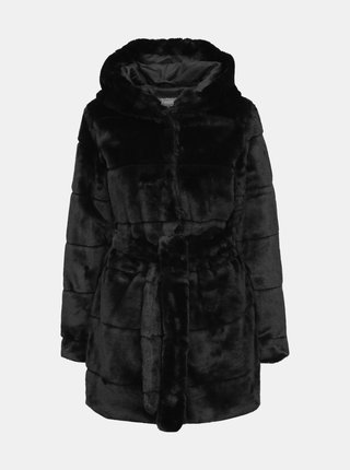 Čierny krátky kabát z umelej kožušiny Jacqueline de Yong Keira