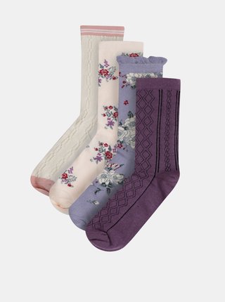 Sada štyroch párov ponožiek v krémovej, fialovej a rúžovej farbe v darčekovom balení Something Special