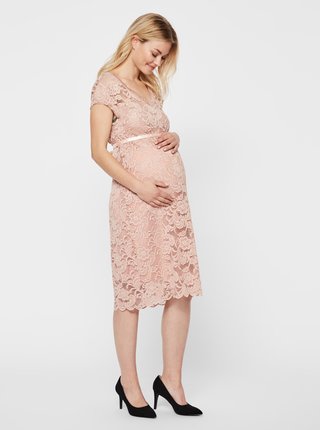 Svetloružové čipkované tehotenské šaty Mama.licious New Mivana