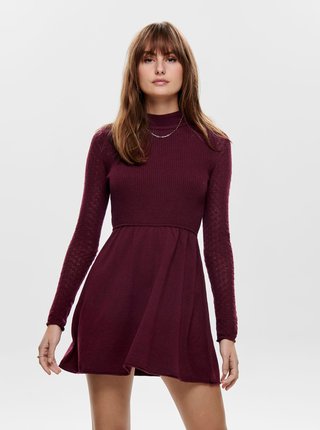 Vínové svetrové šaty s krajkovými rukávmi ONLY Jess