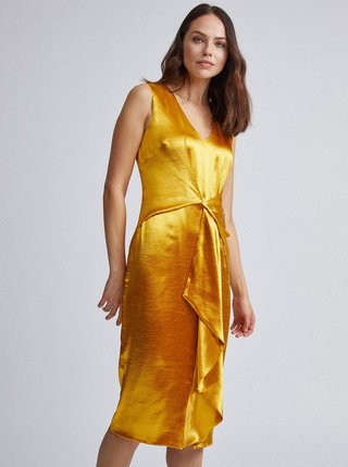 Saténové pouzdrové šaty ve zlaté barvě Dorothy Perkins