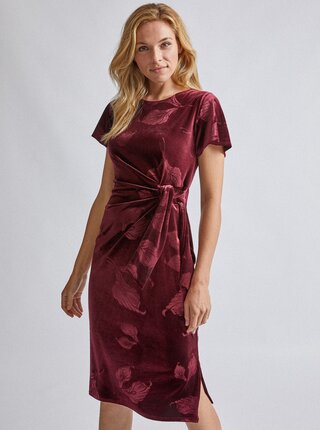 Vínové kvetované sametové púzdrové šaty Dorothy Perkins