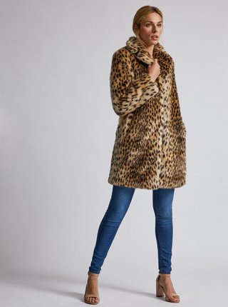 Svetlohnedý kabát z umelej kožušiny s gepardím vzorom Dorothy Perkins