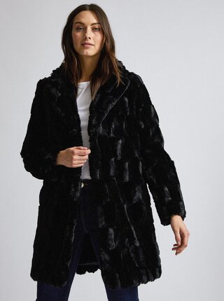 Čierny kabát z umelej kožušiny Dorothy Perkins