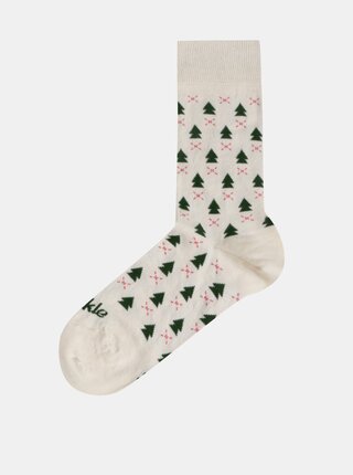 Zeleno-krémové vzorované ponožky Fusakle Zima v lese