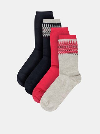 Sada štyroch párov dámskych ponožiek v béžovej, modrej a červenej farbe Tom Tailor