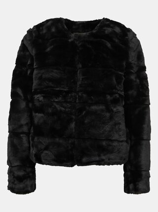 Čierny krátky kabát z umelej kožušiny Jacqueline de Yong Keira
