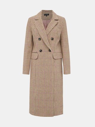 Béžový kockovaný kabát Miss Selfridge