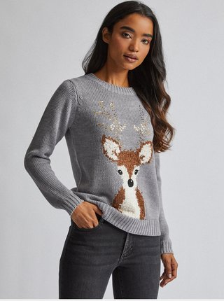 Šedý sveter s vianočným motívom Dorothy Perkins Petite