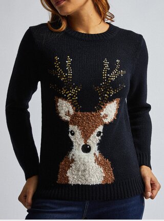 Tmavomodrý sveter s vianočným motívom Dorothy Perkins