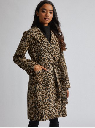 Hnedý kabát s leopardím vzorom Dorothy Perkins Petite