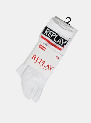 Sada tří párů pánských bílých ponožek Replay