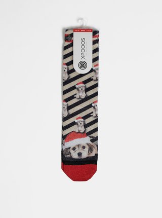Čierno-béžové ponožky s vianočným motívom XPOOOS