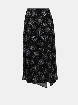 Čierna kvetovaná maxi sukňa s rozparkom Miss Selfridge